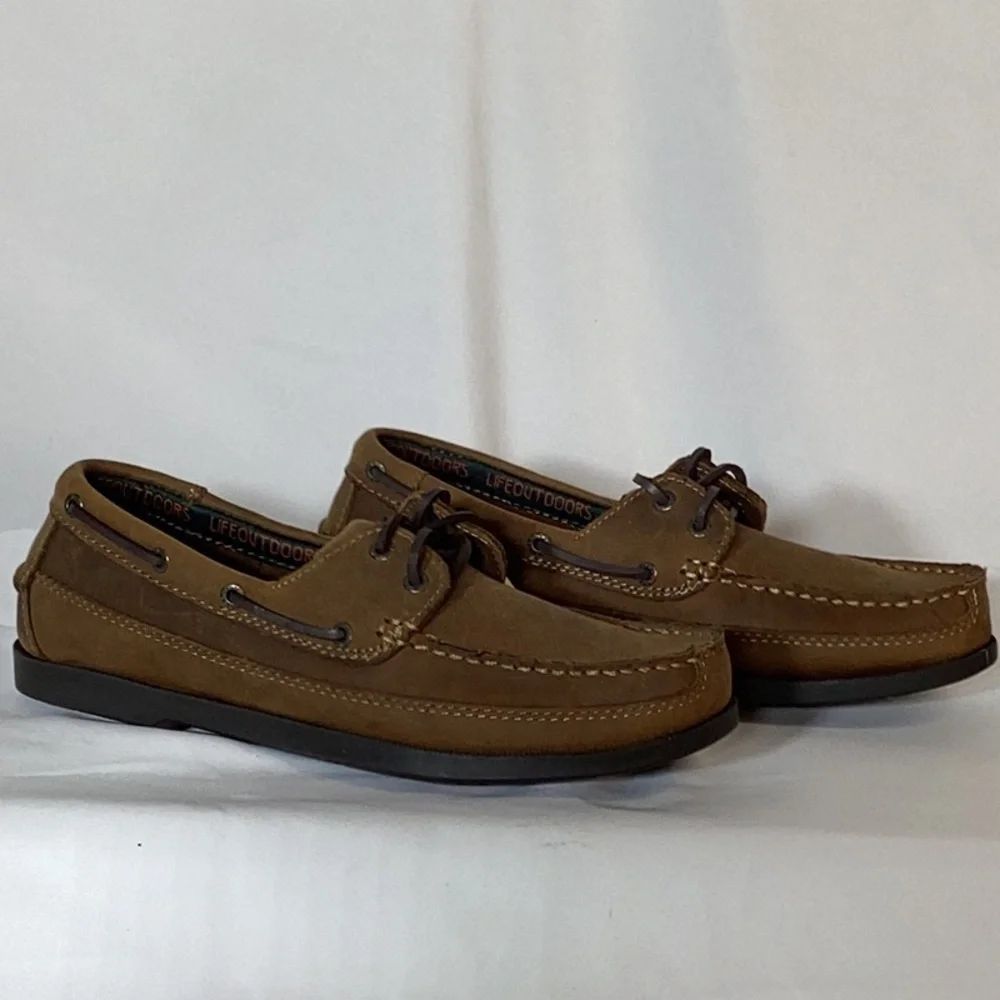 Men’s NWT Life Outdoors Two-Eyelet Boat Shoe Beige Size 10.5